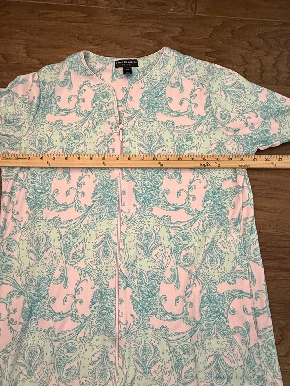 NWOT Miss Elaine Pastel Paisley Inteovk Zip Front Long MP Robe in Pink and Mint - Picture 5 of 9